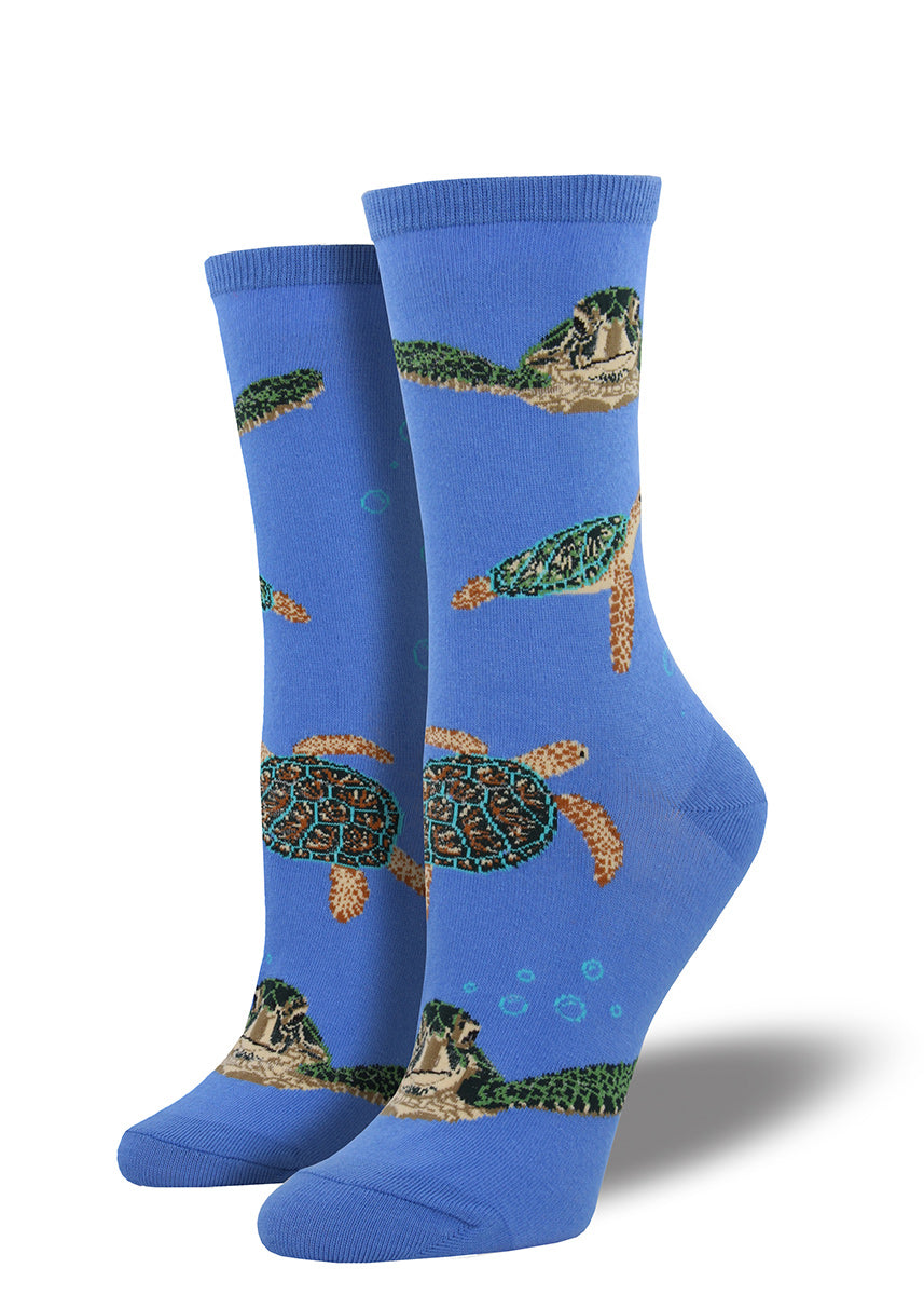 Sea turtles socks for women with sea turtles swimming in the ocean