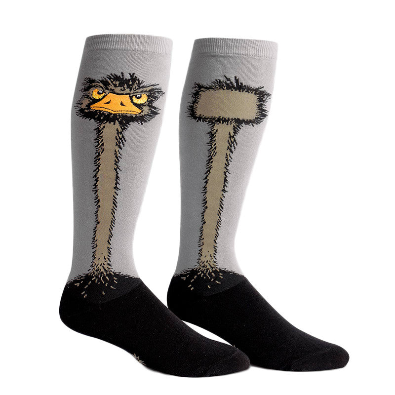 Funky ostrich socks for women with extra stretch to fit wide calves