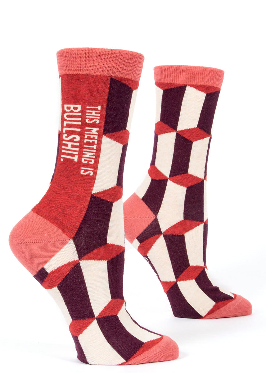 These funny women's socks say "This meeting is bullshit." Great for work!