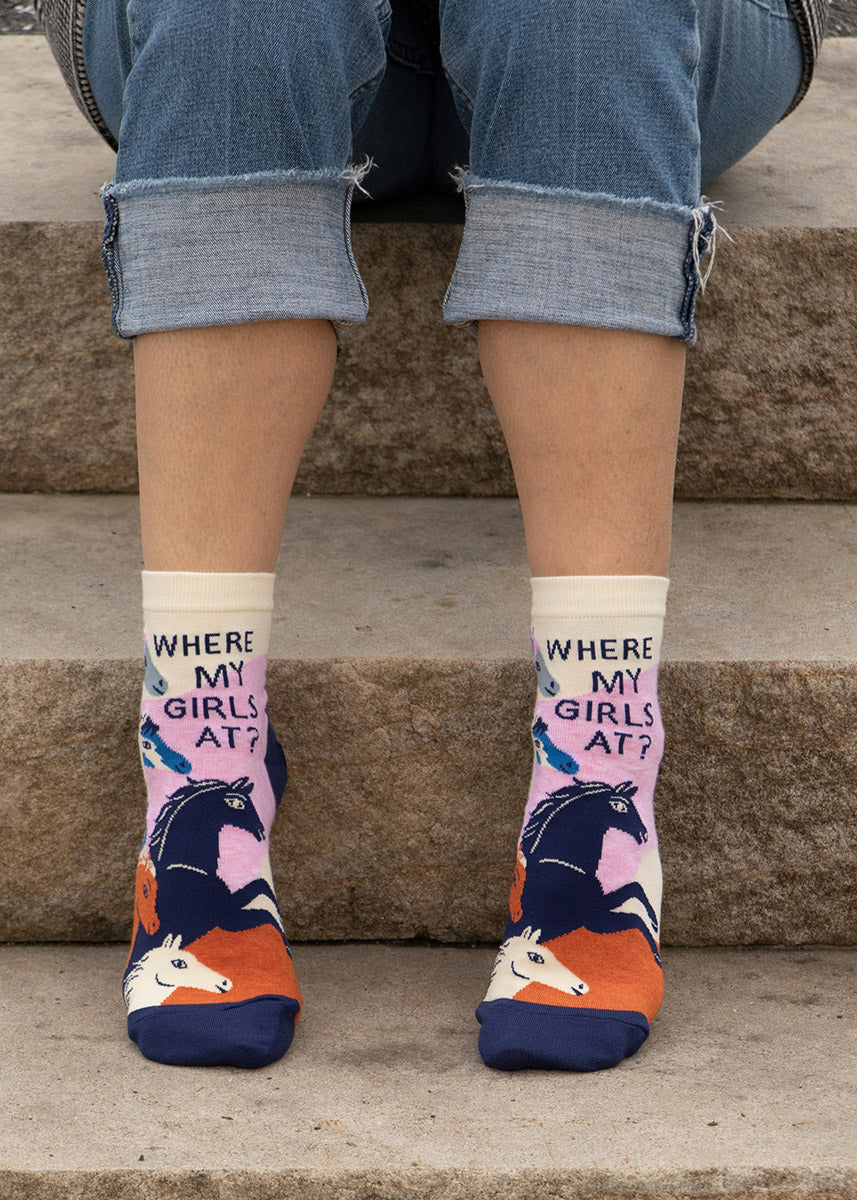 Blive kold vedtage Rundt om Where My Girls At? Horse Ankle Socks | Funny Novelty Socks - Cute But Crazy  Socks